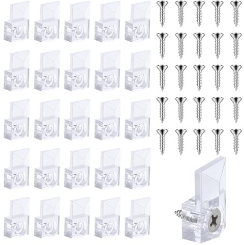25 Mirror Hangers Wall Mount Kit, Clear Plastic Mirror Holder Clips with Screws (Silver, Clear)