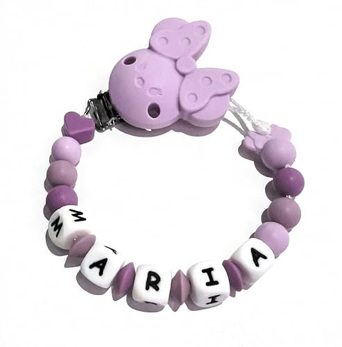 Catenella Portaciuccio con Nome, Catenina Porta Ciuccio Personalizzata Compatibile con ogni Succhietto (clip fiocco lilla)