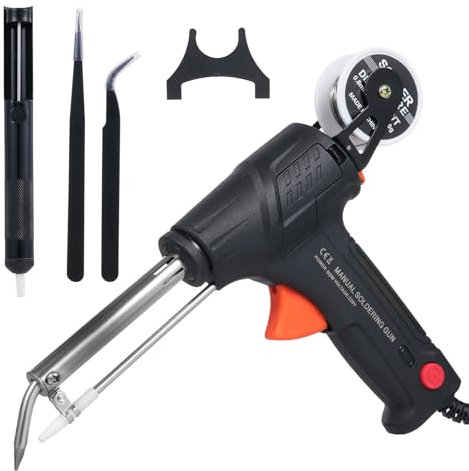 Mulcort Kit saldatore 60 W saldatrice elettrica cablata con filo di saldatura, funzionamento con una sola mano, set di saldatori per saldare circuiti stampati, manutenzione elettrica, computer e fai
