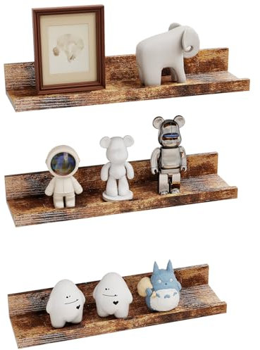 Trintion Wandregal 3er Set, 38 cm breit,Schweberegal, Wandboards,Regal für Fotorahmen und Dekos,für Bad, Küche, Wohnzimmer, Arbeitszimmer (Braun)