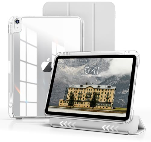 ZOYU Hybrid Case for iPad (A16) 11th/10th Generation (2025/2022, 11/10.9) | Detachable Sliding Cover, Clear Hard Back Shell, Pencil Holder, Auto Wake/Sleep for iPad 11/10th Gen, Light Gray