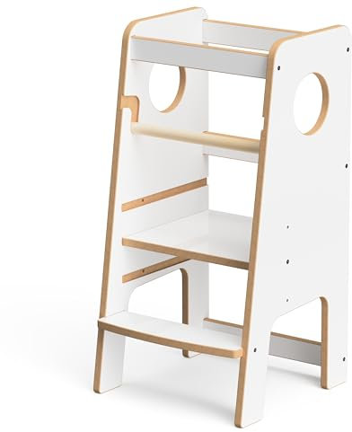 Lernturm für Kinder ab 1 Jahr | Höhenverstellbar für Kinder | 50kg Tragkraft | Trittschemel (Weiẞ 2)