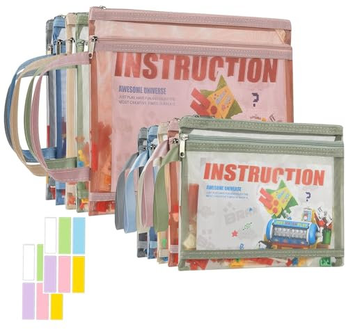 Colored Mesh Zipper Pouch Bags, Toy Storage Bags Double-Layer Mesh Bag Nylon Puzzle Building Block Set, Board Game Storage Breathable See Through Pouch with Handle for School Office Games-10PCS A4+A5
