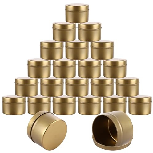 LOPYXBR 24 Pcs Gold Candle Tins 4oz, Candle Jars with Lids 4oz Candle Tins for Candle Making, Metal Empty Candle Containers for Candle Making Supplies, Arts, Crafts, Storage - Gold (150ml/4oz)