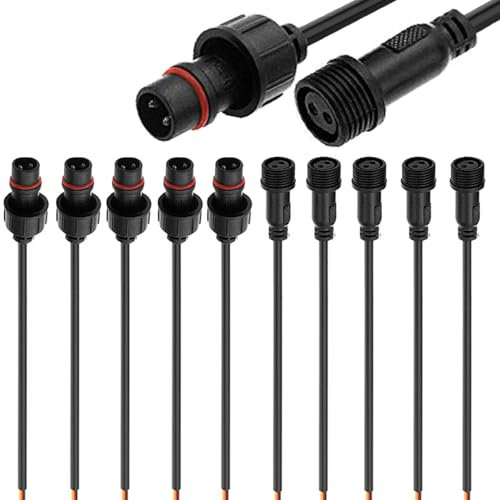 VISSQH 5 Paare 2 polige M16 wasserdichter stecker,Male Female Plug 2 polige IP67 Waterproof Elektrischer Steckverbinder mit 18AWG 20CM Verlängerungskabel für Auto, LKW, Boot,LED Lichtleisten