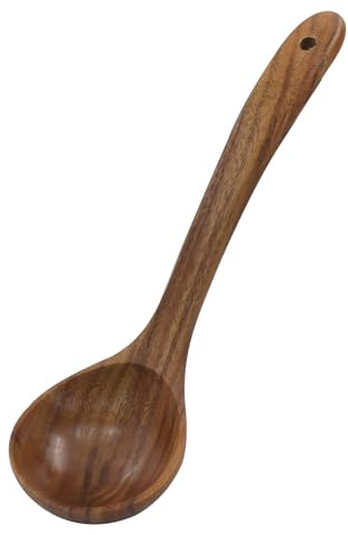 Jiozermi Wooden Soup Spoon, Teak Soup Ladle Spoon, Long Handle Wooden Soup Ladle for Serving Cooking Kitchen, Handcrafted Kitchen Utensil