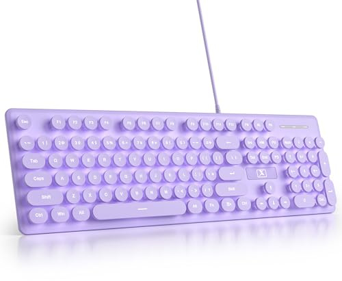 surmen Purple Quiet Keyboard Wired Retro Typewriter, Full Size Soft Keyboards with Number Pad, Round Keys, Backlit USB for Office, Desktop, Laptop(Purple)