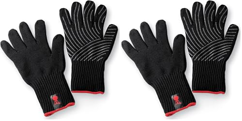Weber Guantes Premium para Barbacoa, Talla L/XL, 1 par, de Mezcla de Tejido Kevlar, Negros con Puntas de Silicona, protección contra temperaturas Muy Altas - Negro (6670) (Paquete de 2)