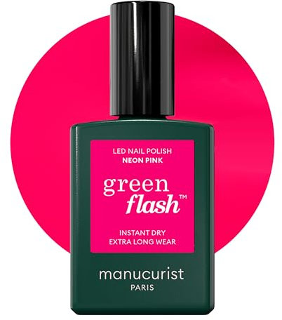 Manucurist Green Flash LED Neon Pink - Rose Néon - Gel Ongle Naturel - Vegan, 9-Free, Vernis Gel Uv Semi Permanent - Gel Polish Vernis Semi Permanent - Vernis Semi Permanent - Made in France - 15 ml