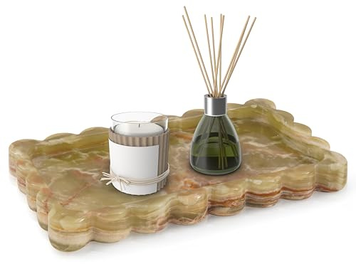 EarthenTones Marble Tray for Bathroom Countertop, 10 Green Serving Tray for Kitchen Countertop, Decorative Makeup & Perfume Organiser & Candle Plate