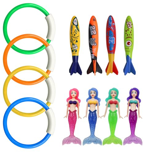 MIPIACE 12 Piezas Juguetes para Nadar Bajo el Agua Conjunto Juguetes de Buceo en Piscina Juegos Piscina Niños Juguete de Buceo para Niños Juguete Subacuático para Niños de 4 a 12 Años