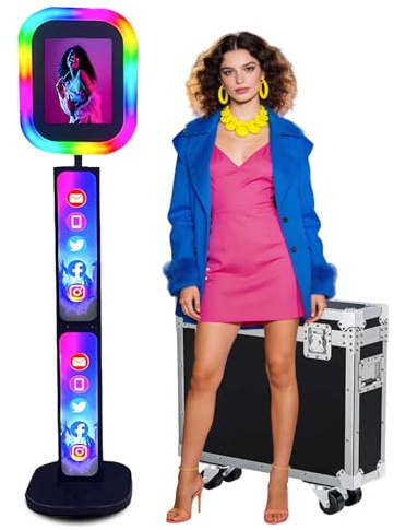 Cabine photo portable pour iPad 10,2, 10,5, 11, 11, 32,8 cm, 33 cm, avec logo personnalisé et étui de transport pour fêtes, mariages, événements (noir, cabine photo)