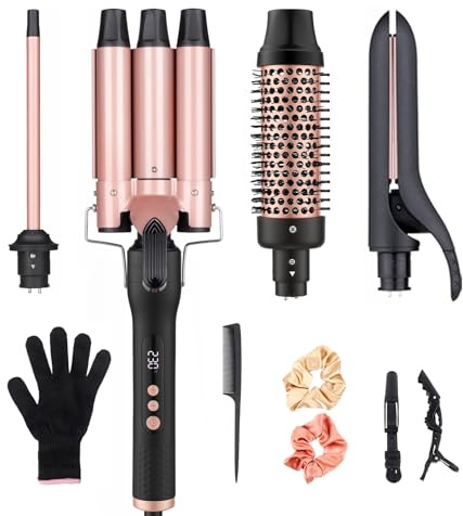 UNOBEY Thermal Brush 4 in 1 Curling Iron Wand Set with 3 Barrels Hair Waver