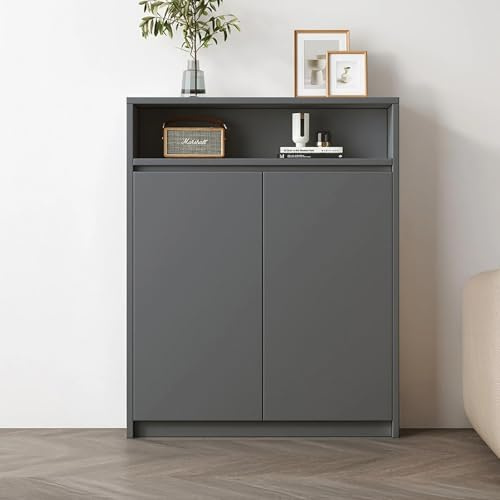 Hoixin Cache Radiateur Hauteur 110 cm avec Portes et Étagères Réglables, Meuble Chauffage Moderne, Idéal pour Salon Chambre Salle de Bain et Bureau(Gray,60x20x110cm)