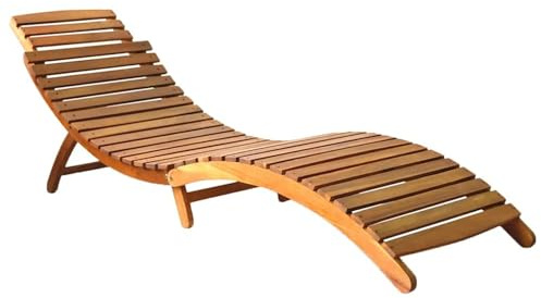 ATOMSTACK MAKER HOMELEN Tumbona de madera maciza de acacia con cojín y almohada, plegable, ergonómica, a cuadros, 184 x 55 x 64 cm, para jardín, terraza, balcón y piscina