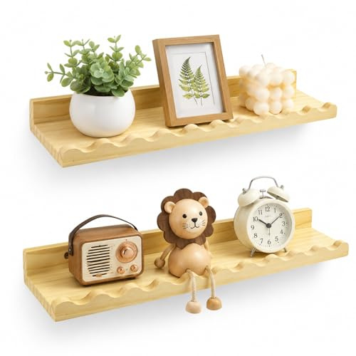 Velicber 2 Pièces Étagère Murale Bois, 40.5cm Rustique Étagère Murale Flottante en Bois, Décoration Murale Tablettes Flottantes, avec Vis et Cheville, pour Chambre, Cuisine, Salon, Salle de Bain