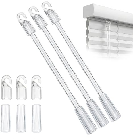 Universal Blind Wand Replacement Kit, 17 Inch Clear Plastic Tilt Rod with Hook & Grip for Vertical, Venetian & Roller Blinds, Curtain Opener Pull Stick for Window Control (2 Pack)