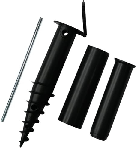 DOFFITAX Plastic Screw In Ground Spike Black | Rotary Airer Washing Line Parasol Base | Fits 32mm 35mm 40mm 50mm Poles | Spiral Auger Design | Flip Lid Cap | 2 Inserts & Turn Rod Included