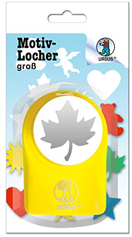 Ursus 19540014 Motivlocher groß, Ahornblatt, aus gelbem Kunststoff mit Metallstanze, Durchmesser ca. 38,1 mm, für Papierqualitäten von 160-220 g/qm, mit Druckknopffunktion für eine einfache Handhabung