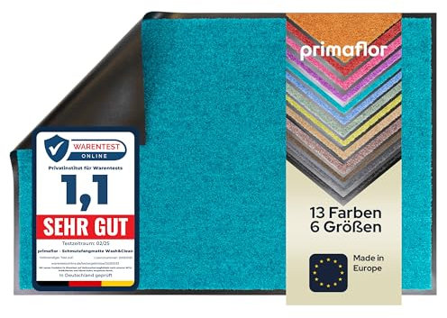 Primaflor Schmutzfangmatte CLEAN – Türkis, 90x150 cm | Saugstarke, Schwer entflammbare Fußmatte | Rutschfester Türvorleger für Innen | Türmatte für Eingangsbereich | Sauberlaufmatte mit Gummirand