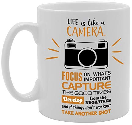 MG2198 Life is Like A Camera, Focus, Capture, Develop Novelty Gift Printed Tea Coffee Ceramic Mug