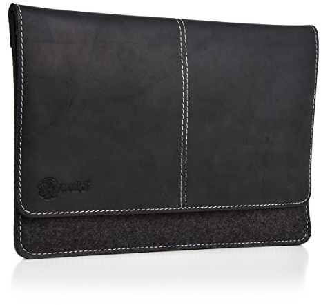 Almwild Apple iPad Pro 12.9 Zoll Hülle, Macbooks 13 (2020) Tasche. Echtes Rindsleder & 100% Wollfilz. Case Schiefergrau, magnetische Umschlagklappe Echtleder, Schwarz.
