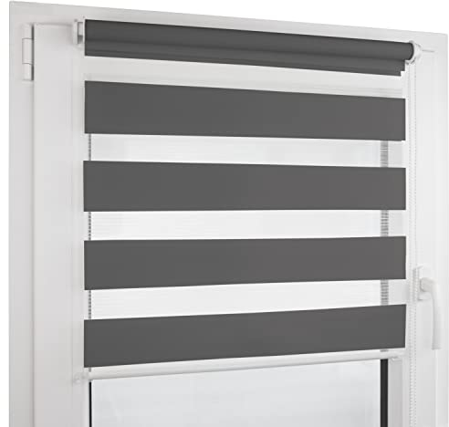 Deco4Me Doppelrollo Klemmfix ohne Bohren - 60 x 200 cm, Anthrazit - lichtdurchlässige & blickdichte Jalousien zum Klemmen - Duo Rollo für Fenster innen, Klemmrollo - Stoffbreite 56 cm
