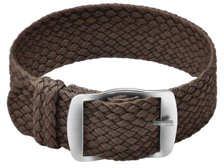 ULLCHRO Unisex Perlon Nylon Armband mit Edelstahl Silberne Schnalle 20mm Braun