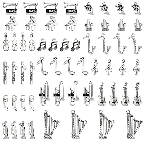 PandaHall 90 Stück Musik-Charms, 15 Modelle Tibetische Musikinstrumente Noten, Symbole, Charms, Anhänger für Musiklehrer, Halskette Schlüsselanhänger