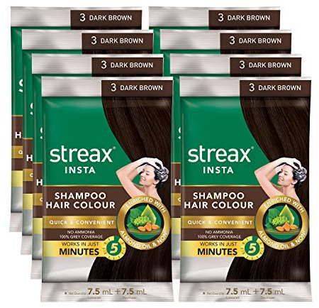 Streax Insta Color de pelo marrón oscuro, 15 ml, paquete de 5 unidades