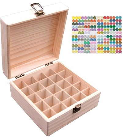 RoseFlower Holz Ätherisches Öl Organisator Behälter Duftöle Display Ständer, 25 Löcher Aufbewahrungsboxen Raumdüftezubehör Koffer für Nagellack, Duftöle, Kosmetik, Duftöldiffusoren und Lippenstift