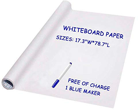 Rouleau de papier autocollant pour tableau blanc - Grand format de 45 x 200 cm avec stylo couleur unique