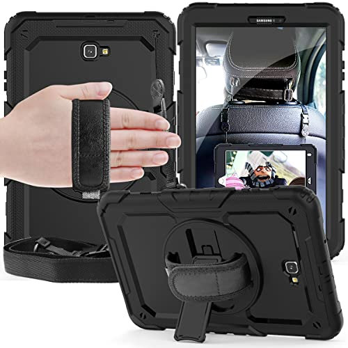 CLARKCAS Funda para Samsung Galaxy Tab A 10.1 2016 SM-T580/T585 con protector de pantalla para niños, a prueba de golpes, resistente, soporte para lápices, soporte para lápices de 360 grados, correa