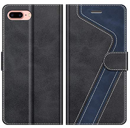 MOBESV Custodia per iPhone 8 Plus, Cover a Libro Magnetica Custodia in Pelle per iPhone 8 Plus/iPhone 7 Plus, Nero
