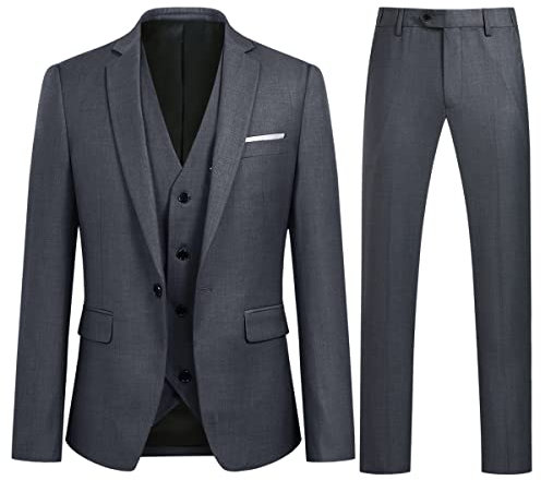Sliktaa Costume Homme 3 Pièces Slim Fit Formel Smoking de Mariage Affaires Soirée（Veste Gilet et Pantalon）,Gris,XL