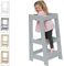 Stepup Baby Montessori Lernturm ab 1 Jahr Höhenverstellbar Tritthocker Kinder mit Sicherheitsgeländer und Kippschutz Steh und Lernturm ab 18 Monaten bis 5 Jahren - Grau