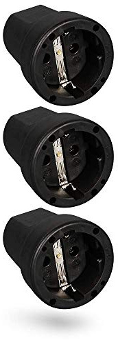 HEITECH Gummi Schutzkontakt Kupplung mit Knickschutz - 3x Schutzkontakt Kupplung schwarz, 250V, 16A, IP20 für Innenbereich - Vollgummi Schuko Kupplung