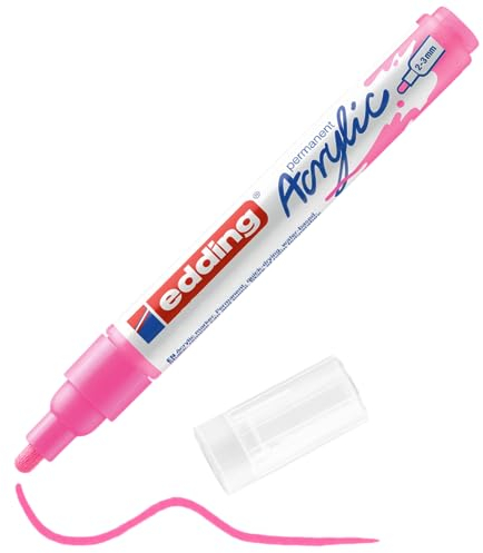 edding 5100 Acrylmarker medium - neon-pink - 1 Acrylstift wasserfest - mittlere Rundspitze 2-3 mm - Acryl Farben zum Malen auf Leinwand, Malpapier und Holz - Acrylstifte für Steine