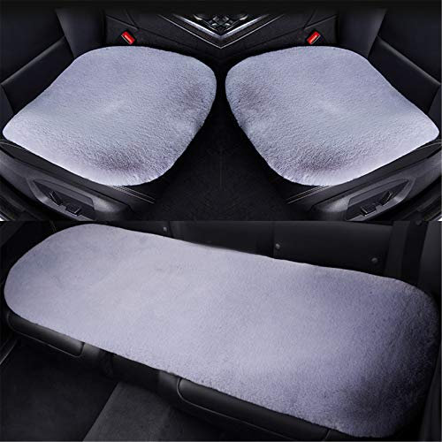 Nachahmung Lammfellbezug Autositzkissen Auto sitzbezüge auto Schaffell Sitzbezug Abdeckung Nachahmung Lammfell Vordersitzbezug Universal (Dunkelgrau,Dreiteiliger Anzug)