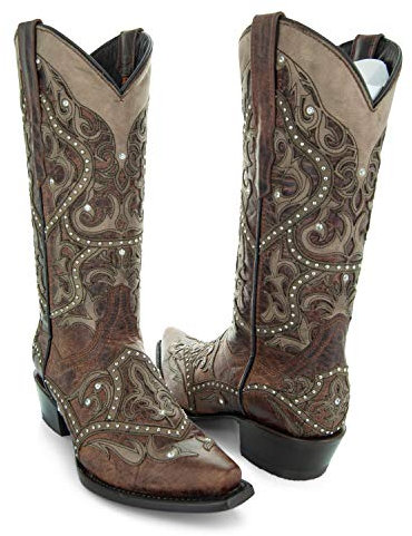 Soto Boots Lola Fashion Cowboystiefel für Damen, echtes Leder, handgefertigte Cowboystiefel für Damen, M50047, Braun, 43 EU