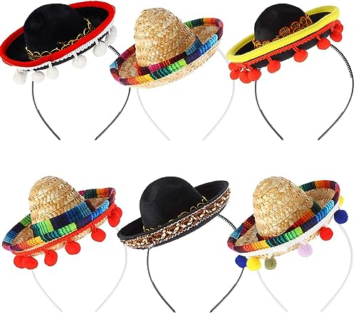 CCCYMM 6 Pcs Mini Mexican Hats Mini Straw Hat for Carnival Decorations