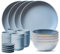 Corelle Stoneware 16-Pc Dinnerware Set, Handcrafted Artisanal Double Bead Plates, Meal Bowls, Bowls and Tumblers, Solid and Reactive Glazes, Dining Plate Set, Nordic Blue