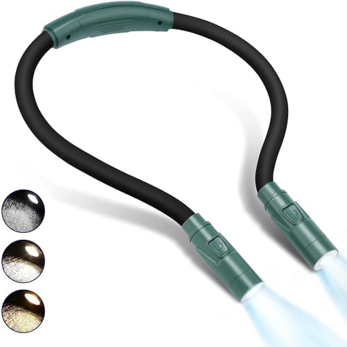 3 Colours Neck Reading Light for Knitting, Hand Crafting, Crochet - Round LED Book Lamp for Reading in Bed at Night, USB Rechargeable Battery for 80+ Hours Working (Dark Green)