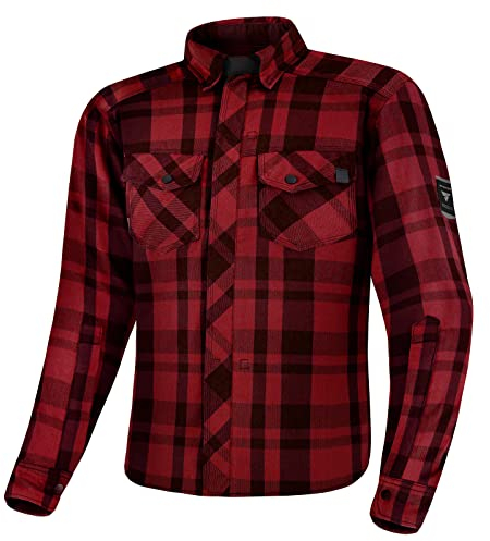 SHIMA RENEGADE MEN Motorrad Hemd - Verschleißfest Baumwolle Karierte Motorradjacke Herren mit CE Protektoren, FiberQL Aramid und Kühlungsschicht Reißverschluss (RENEGADE 2, Rot, L)