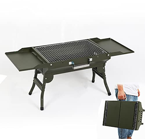 Hengqiyuan Faltbare Holzkohlegrill 82x30x35cm Kleiner Grill Klappbarer Kohlegrill für Outdoor Garten Party usw,Grün