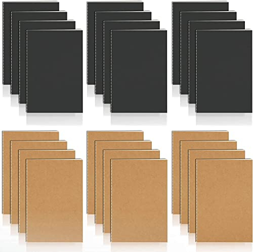 DWIYITTN Mini Notizbuch, 24 Stück Notizblock klein Handlich Taschennotizbuch Liniert 36 Seiten Notizbücher Bulk Journal Notizblöcke fürs Kinder Studenten Büro College, 9x13cm, Braun und Schwarz