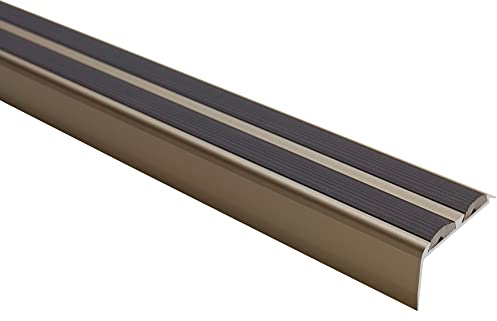 Effector Treppenkantenprofil zum Schrauben, 180 cm, 36x20 mm, Champagnefarben, Aluminium Bodenübergangsprofil, Übergangsleiste, Treppenschutzprofil, Treppenkantenschutz, Anti Rutsch Aluwinkel