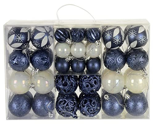 Set of 67 Christmas Baubles Tree Decorations Assorted Designs Sizes Carry Case - Navy