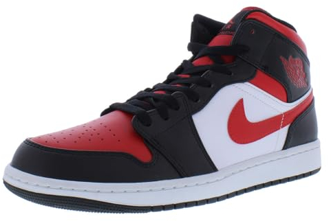 Air Jordan 1 Mid Fitnessschuhe, Schwarz/Feuerrot/Weiß