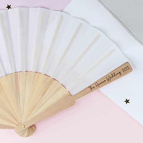 Personalised Wooden Hand Fan with Custom Text, White Folding Handheld Fan, Hen Do Abroad, Bridal Party Favours, Girls Weekend, Pool Party, Destination Wedding Favours (Sample)